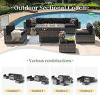 Aoxun 8 Piece Patio Furniture Set with 44'' Fire Pit Table Wicker Rattan Patio Conversation Set Outdoor Sectional Sofa Set with Coffee Table, Grey/Black (Waterproof Cover Included)
