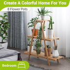 BMOSU Plant Stand Bamboo for Indoor Outdoor Tiered Plant Shelf 8 Potted Flower Holder Ladder Rack Garden Balcony Living Room Patio(3 Tier Natural)