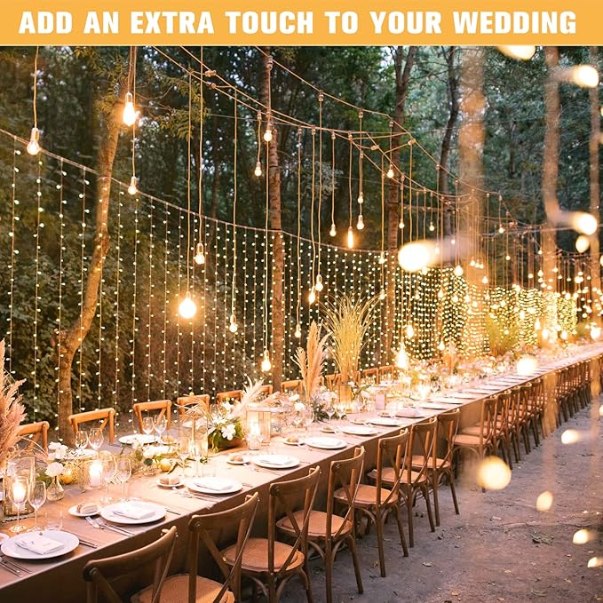 Indoor String Lights, 600 LED Warm White Curtain with Remote