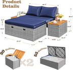 Flamaker Outdoor Rattan Lounge Chair with 2 Side Tables, Multifunctional Outdoor Patio Daybed with Footrest, Cushions, Storage Ottoman,Chaise Lounge Chair for Backyard Porch Poolside(Deep Blue)