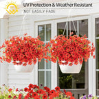 MACTING 12 Bundles Artificial Flowers for Outdoors Fake Flowers UV Resistant Faux Plastic Plants No Fade for Planters Window Patio Porch Garden Home Outside Spring Summer Decorations,Red