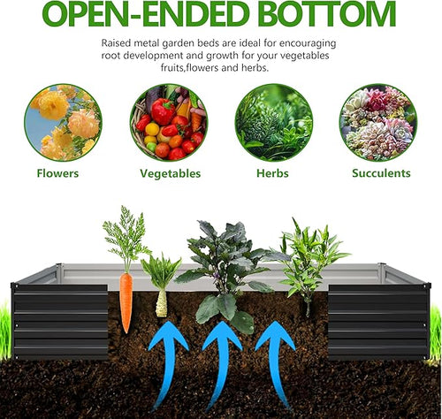 2PCS 12x3x1ft Galvanized Raised Garden Bed Kit, Galvanized Planter Raised Garden Boxes Outdoor, Large Metal Raised Garden Beds for Vegetables,Black