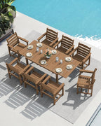 SERWALL 7-Piece Patio Dining Sets, 60" - 83" Expandable Outdoor Dining Table and 6 HDPE Chairs, All Weather HDPE Outdoor Furniture Set for Backyard, Garden, Brown