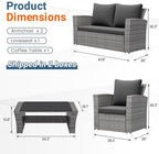 Wisteria Lane 4 Piece Patio Furniture Set, Wicker Outdoor Patio Conversation Furniture Set, All Weather Outdoor Patio Sofa with Cushion and Glass Table, Black