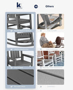 KINGYES Oversized Outdoor Rocking Chair Set of 2, HDPE Patio Rocking Chairs for Adults,Gray