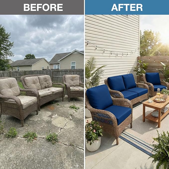 Patio Cushion Covers, 8-Piece Navy Stretch Set with Non-Slip Straps