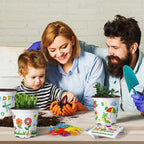 Capoda 48 Sets Garden Flower Pots Crafts Kit DIY Spring Plastic Seedling Nursery Pots with Stickers Plant Labels Growth Charts Planting Growing Tools Classroom Activities Project Gifts (Round)