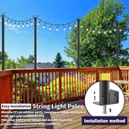 AILBTON 4.8Ft String Light Poles 8 Pack,Light Poles for Outside Lights,Outdoor with Fence Brackets Hanging Lights,Metal Stand Deck Patio Backyard