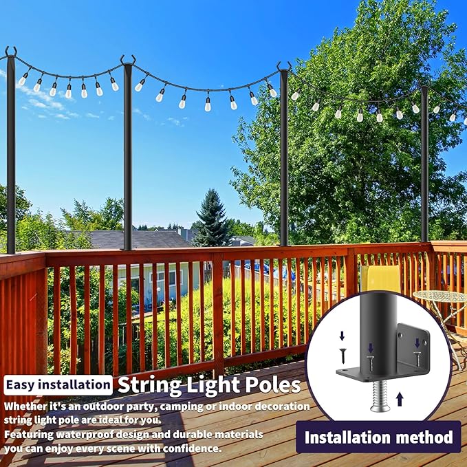 AILBTON 2 Pack 5Ft String Light Poles,Light Poles for Outside String Lights,Outdoor Light Poles with Fork,Metal Pole Stand for Patio,Backyard,Deck