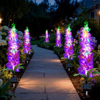 Solar Garden Lights, Solar Purple Delphinium Flowers Lights 4 Pack 80 LEDs, Waterproof Outdoor Light Two Lighting Modes for Outside Wedding Party Garden Yard Patio Lawn Decor