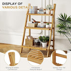 39.4" Foldable Plant Shelf Ladder Shelf, 3 Tier Bamboo Ladder Flower Pot Display Shelf, Freestanding Ladder Bookshelf for Garden, Balcony, Yard, Living Room, 23.6"W x 15"D x 39.4"H, Natural