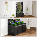 Outsunny Metal Raised Garden Bed with Trellis for Climbing Plants, Freestanding or Wall Mounted Flower Bed with Privacy Panel, Large Leaf Cut-Out Outdoor Planter Box for Garden, Patio, Balcony