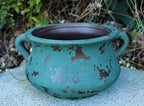 Egyptian Era Designed Earthen Ware Terra-Cotta Vessel/Planter with Looped Handles (Green)