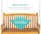 Best Choice Products 48in Wood Porch Swing Outdoor Patio Hanging Bench Chair Furniture for Deck, Garden, Yard w/Mounting Chains, Curved Back Design, 500lb Weight Capacity - Brown