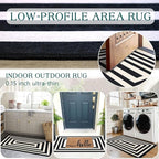 Outdoor Rug Black Ivory Geometric Front Door Mat, 2x4.3 Ft