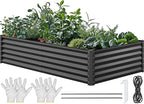 YITAHOME 8x4x1.5 ft Galvanized Raised Garden Bed Kit, Large Metal Planter Box with Gloves, Safety Rubber & Support Rod, Outdoor Flower Bed for Plants Vegetables, Green