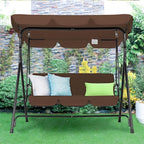 AECOJOY Porch Swing with Stand. 3-Seat Outdoor Clearance Porch Swings for Adults, Outdoor Patio Swing with Adjustable Canopy & Removable Cushion for Backyard, Garden, Yard, Poolside, Balcony (Brown)