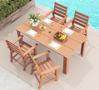 GREENVINES 5-Piece Outdoor Dining Set | HDPE | Patio Table and Chairs Sets for 4 | Patio Furniture | All Weather | Umbrella Hole | Teak | for Backyard Poolside Garden