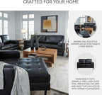 Signature Design by Ashley Bryceview Mid-Century Leather Match Tufted Loveseat with 2 Bolster Pillows, Black