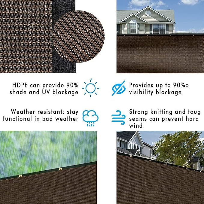 UPGRADE Privacy Fence Screen 4'x34' Brown Outdoor 90% Visibility Blockage 170 GSM Mesh Shade Cover Panels for Backyard,Balcony,Home Decoration with Zip Ties,Customized Avaliable