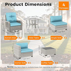 10-Seat Modern Patio Furniture Set with Swivel Rocking Chairs, Thick 4″ Cushions, Dual-Strand Wicker Rattan, Rust-Resistant Steel Frame – Outdoor Conversation & Modular Sectional,Blue