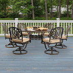 7-Piece Cast Aluminum Patio Furniture, Patio Dining Set for 6 Include 54" Round Outdoor Dining Table and 6 Swivel Chairs with Cushions & Umbrella Hole (Bronze)