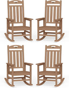 Oversized Outdoor Rocking Chairs Set of 4, High Back Porch Rocker Chair, HDPE All Weather Resistant Rocking Chairs for Patio,380lbs Weight Capacity, Teak
