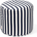 Jaxx Spring Indoor/Outdoor Bean Bag Pouf Ottoman, Navy Stripes
