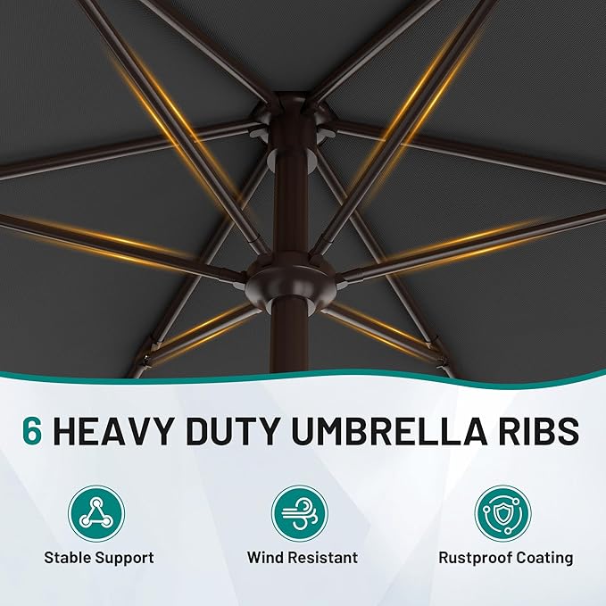 AreShark 7.5FT Patio Umbrella Table Market Umbrella with 6 Sturdy Ribs, Button Tilt/Crank, Heavy-Duty Outdoor Umbrellas for Pool, Deck, Garden and Backyard, Gray