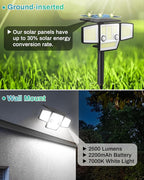 Solar Motion Light Outdoor with Stake, 180° PIR Motion Sensor 360° Illumination, In-Ground or Wall Mount, 236 LED 2500 Lumens Solar Powered Security Flood Light, 3 Modes, IP65 Waterproof, 1 Pack