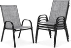 Outdoor Stackable Chairs Set of 4, Stacking Patio Chairs with Textilene Fabric, Outside Furniture for Garden Backyard Balconie Poolside Deck, Grey