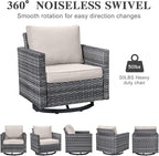 Belord Patio Sectional Furniture Set with Fire Pit Table: 8 Pieces Wicker Patio Conversation Set with L Shaped Sofa, Outdoor Swivel Glider Rocker, Rattan Ottomans, Removable Cushions Beige