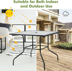 Tangkula 35 Inch Patio Dining Table with Tempered Glass Top, Square 4-Person Outdoor Bistro Table with 1.5" Umbrella Hole & Sturdy Metal Frame, Patio Dining Table for Backyard, Lawn, Deck & Poolside
