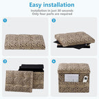 AmasSmile Storage Ottoman Folding Foot Rest Stool with Side Pocket, 17 inch Velvet Footstool Bench, Short Ottoman Bench, Storage Foot Rest Store, Blanket Chest, Leopard Print