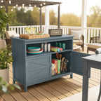 HIPS All-Weather Outdoor Storage Cabinet,Outdoor Sideboard with Magnetic Doors,3-Shelves Patio Storage Cabinet, Used for Garden,Buffet Cabinet,TV Stand, Bar Table,Balcony
