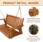 Wooden Porch Swing 2-Seater, Bench Swing with Hanging Chains, Heavy Duty 800 LBS, for Outdoor Patio Garden Yard, 4 Ft, Brown