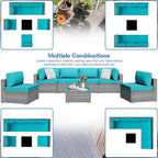Shintenchi 7 Pieces Outdoor Patio Furniture Sets, Patio Sectional Sofa Couch, Silver Gray PE Wicker Furniture Modular Patio Conversation Sets Patio Sofa with Washable Cushions & Coffee Table (Blue)