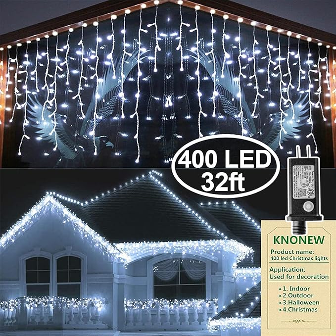 String Lights 400 LED, 33 ft Cool White with 8 Lighting Modes