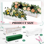 Dandat 2 Set Wood Boxes for Centerpieces 16x4 Inch Rectangle Wooden Planter Box Rustic Wooden Planters with Removable Plastic Liner Floral Foam Blocks for Christmas Wedding Home Garden Decor(White)