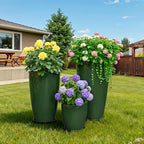 QCQHDU 24,21,11 inch Large Planters with Drainage Hole & Saucer, Set of 3 Plant Pots Tall Planter for Indoor & Outdoor Plants Home Modern Decor