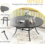 VICLLAX 50" Outdoor Round Patio Table with Umbrella Hole, All Weather Metal Round Outdoor Dining Table for Lawn Garden, 6-8 Person Table, Black