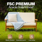 Idzo Laurent 700lbs Capacity Acacia Outdoor Loveseat, FSC Certified 2 Seater Patio Sofa with 3.9in Thick Cushions, Teak Finish Porch Couch for Garden Backyard