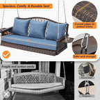 Upgraded Wicker Hanging Porch Swing Heavy Duty 900 LBS 3-Seat Outdoor Patio Swing Chair Bench for Adult w/ 8.9ft Hanging Chains Cushions and Cup Holder