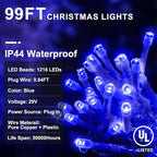 String Lights, 99 ft Outdoor LED Strand with 1216 Bulbs, Blue