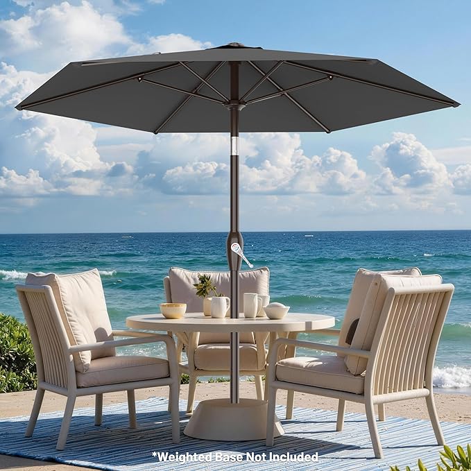 AreShark 7.5FT Patio Umbrella Table Market Umbrella with 6 Sturdy Ribs, Button Tilt/Crank, Heavy-Duty Outdoor Umbrellas for Pool, Deck, Garden and Backyard, Gray