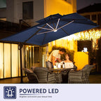 10 X 13 FT Cantilever Outdoor Patio Umbrella with Base Included Large Heavy Duty 360° Rotation Double Top Offset Rectangular Umbrellas with Led Lights for Backyard Outside Deck, NAVY