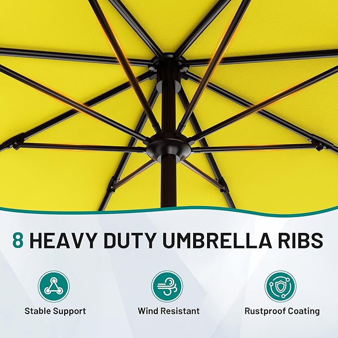 AreShark 9 FT Patio Umbrella for Outdoor, Outdoor Table Umbrella with Push Button Tilt and Crank, Outdoor Patio Umbrellas with 8 Sturdy Ribs for Market, Garden, Pool (Yellow)
