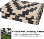 SAND MINE Waterproof Outdoor Rug 5x8 ft, Plastic Reversible Rug, Modern Area Rug, Large Floor Mat for Outdoors, RV, Patio, Backyard, Deck, Picnic, Beach, Camping, Black & Beige