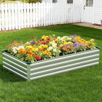 Vengarus 2 Pack 9x3x1FT Galvanized Raised Garden Bed Kit, Outdoor Metal Planter Box for Vegetables, Rectangular Steel Container, Easy Assembly (Silver)