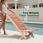 Wooden Chaise Lounge Chair, 3-Position Adjustable Outdoor Tanning Chair with Hidden Side Tray & Wheels, Poolside Patio Sun Chair